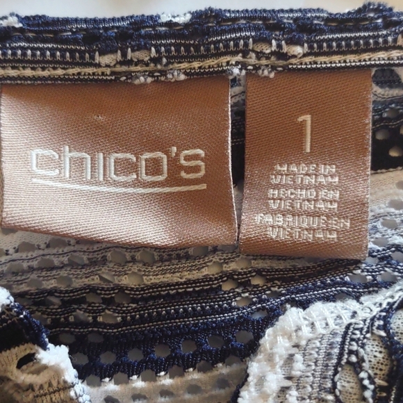 Chico's Black and White Stripe Eyelet Top Size 1 - Picture 4 of 5